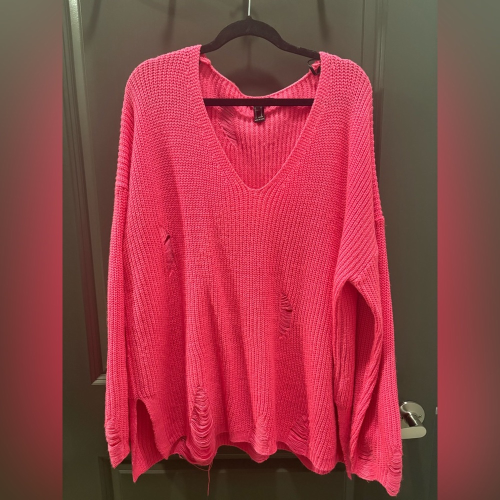 Oversized & Distressed Pink Forever 21 Sweater